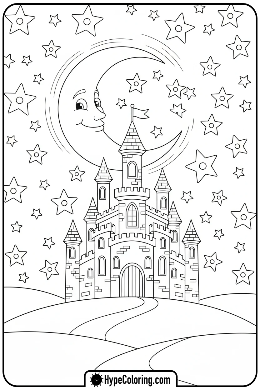 castle-under-moon-and-stars - castle color pages