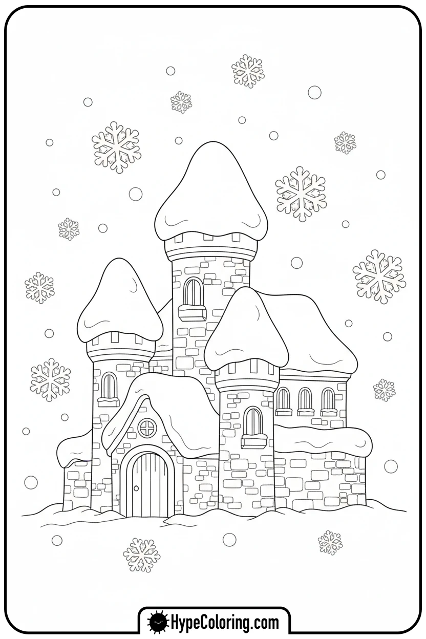 snow-covered-winter-castle - castle color pages