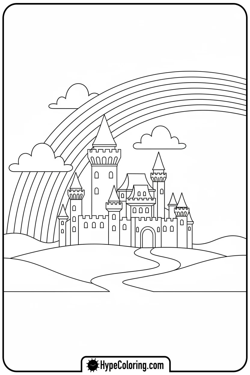castle-with-rainbow-overhead - castle color pages