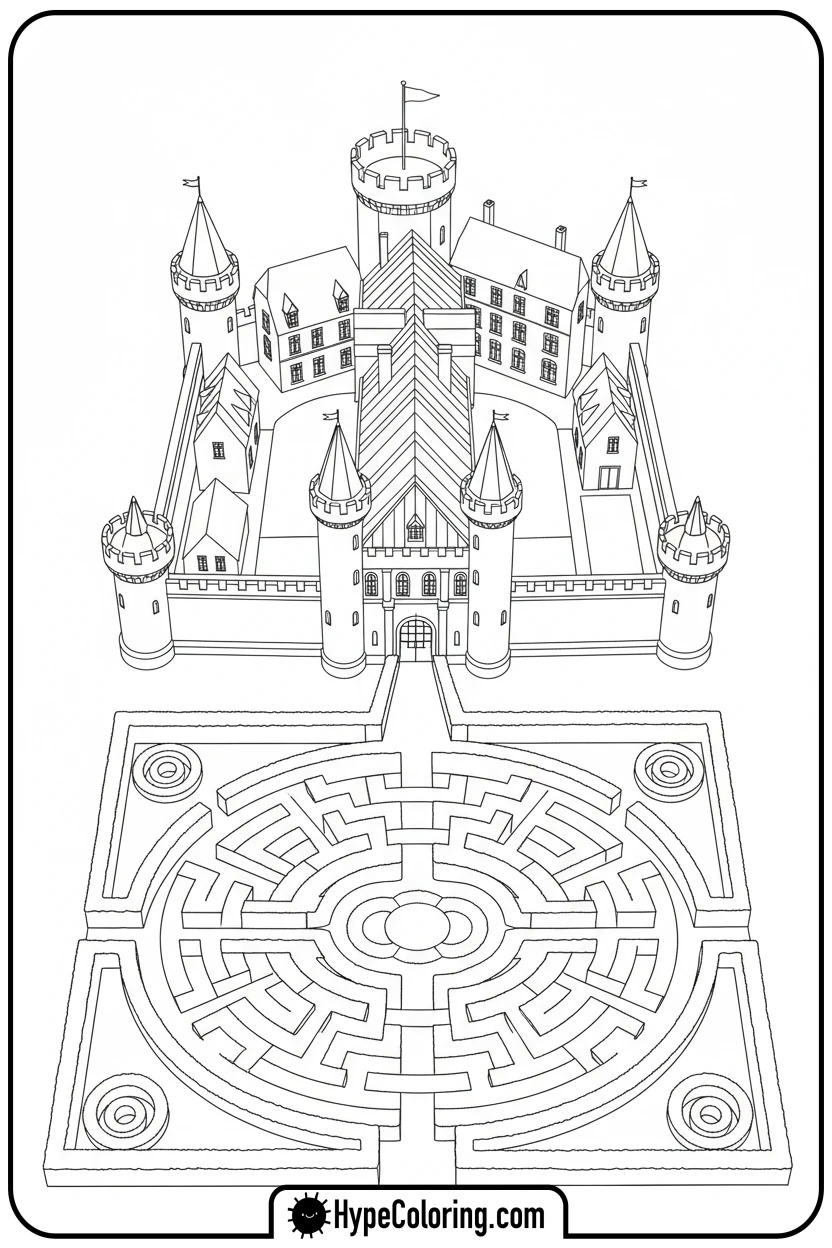 castle-with-hedge-maze - castle color pages