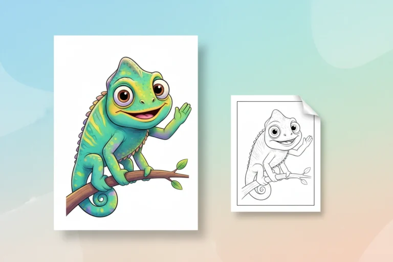a-friendly-chameleon-standing-upright - chameleon coloring page