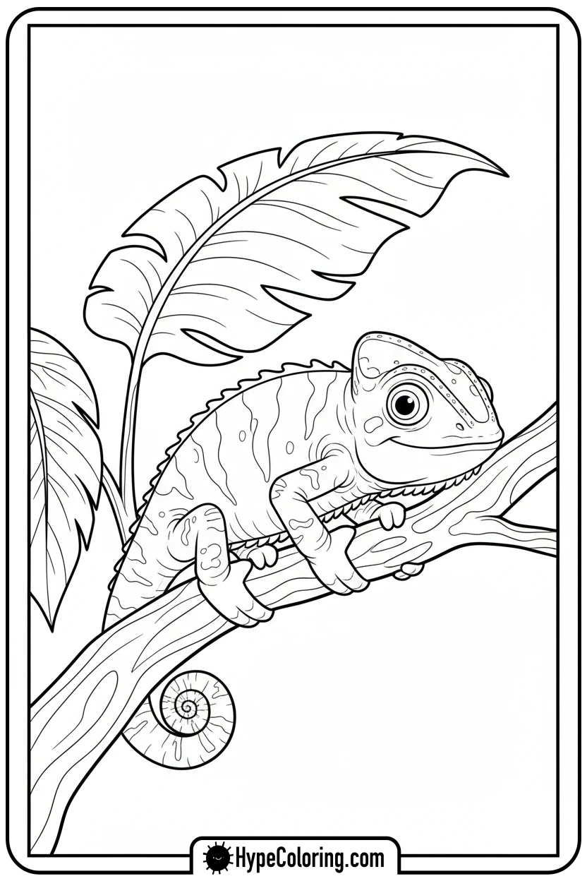 chameleon-on-gnarled-branch - chameleon coloring page