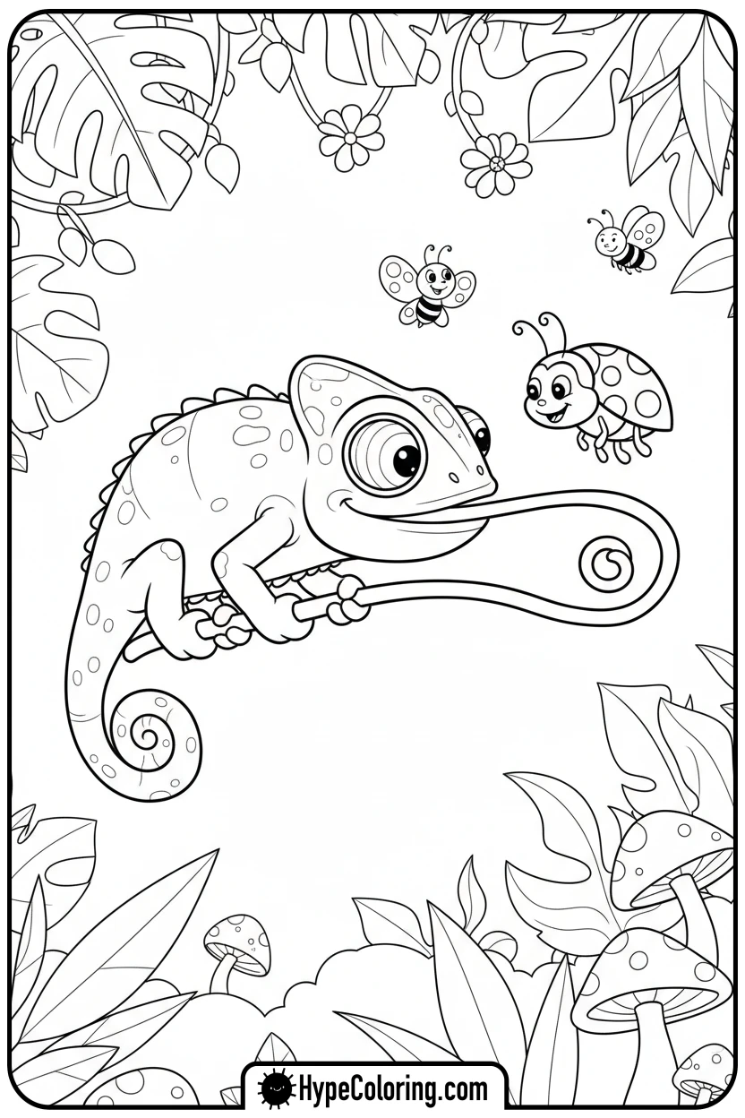 chameleon-catching-ladybug-with-tongue - chameleon coloring page