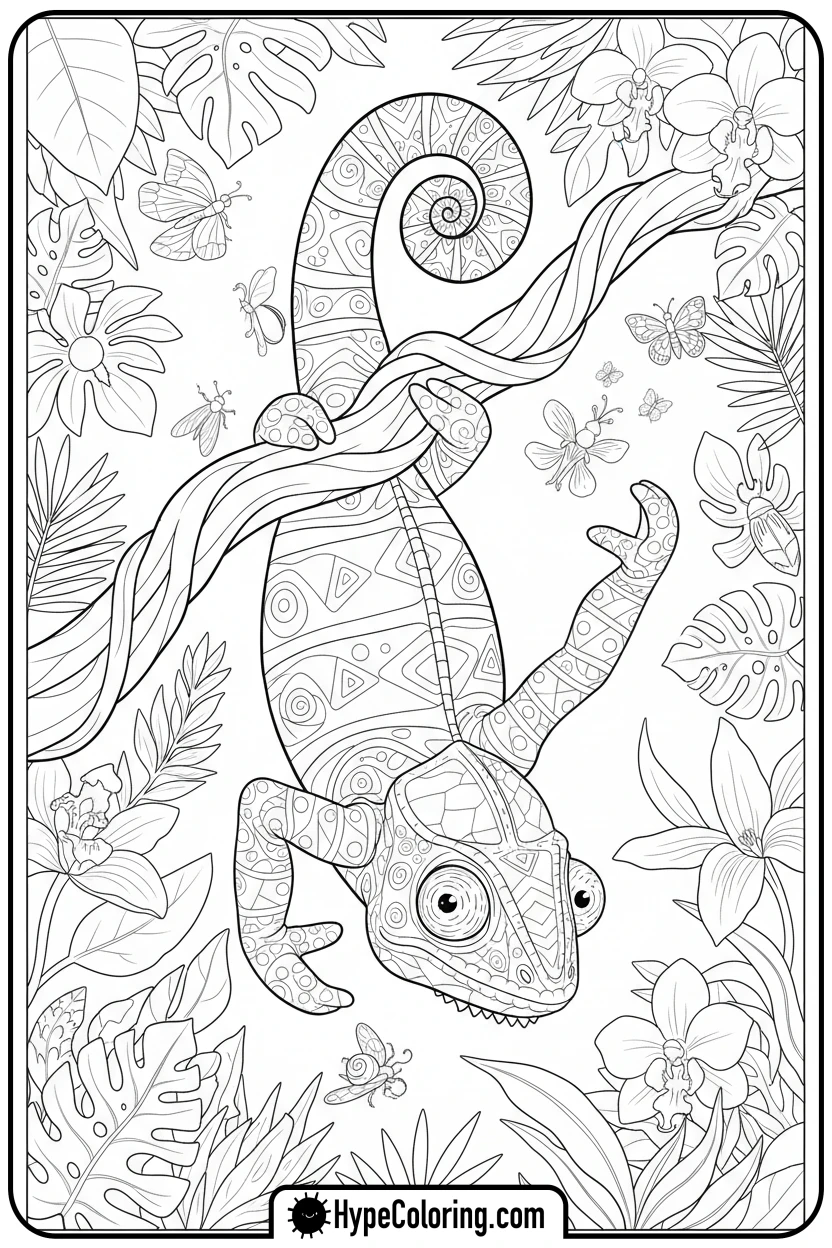 chameleon-hanging-upside-down - chameleon coloring page