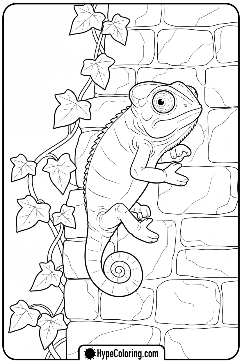 chameleon-climbing-stone-wall - chameleon coloring page