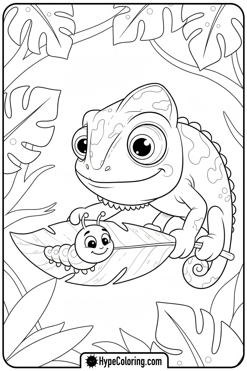 chameleon-helping-caterpillar - chameleon coloring page