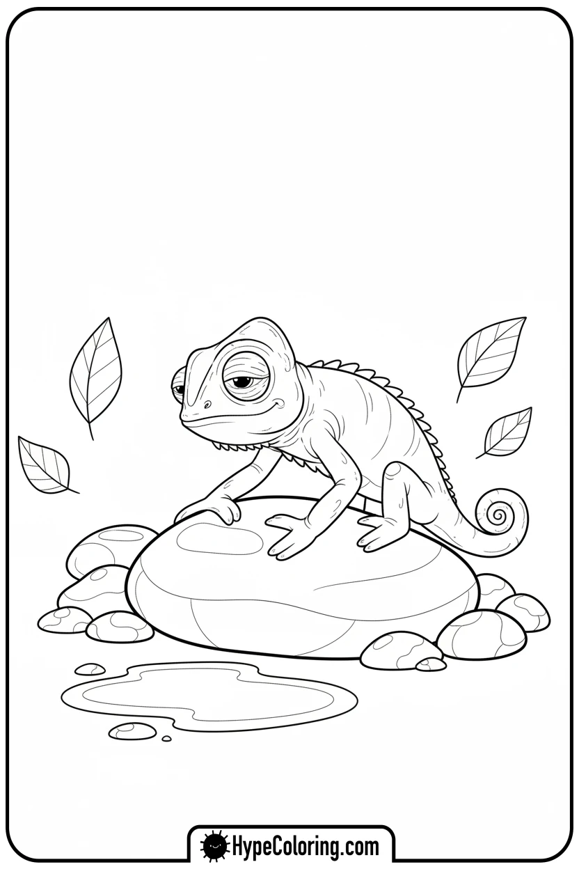 chameleon-stretching-on-stone - chameleon coloring page
