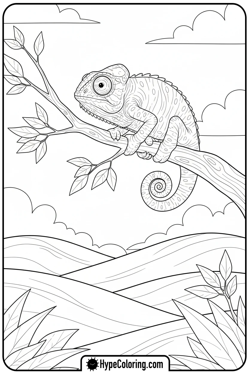 chameleon-observing-landscape - chameleon coloring page