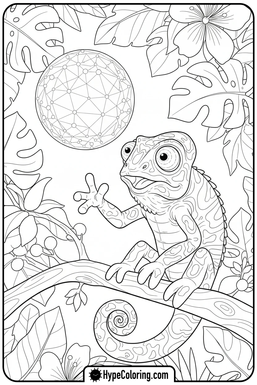 chameleon-reaching-for-bubble - chameleon coloring page