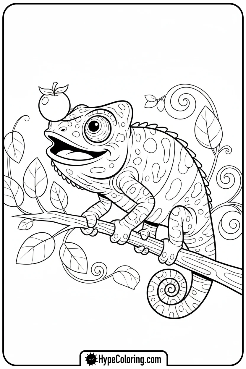 chameleon-balancing-berry-on-nose - chameleon coloring page