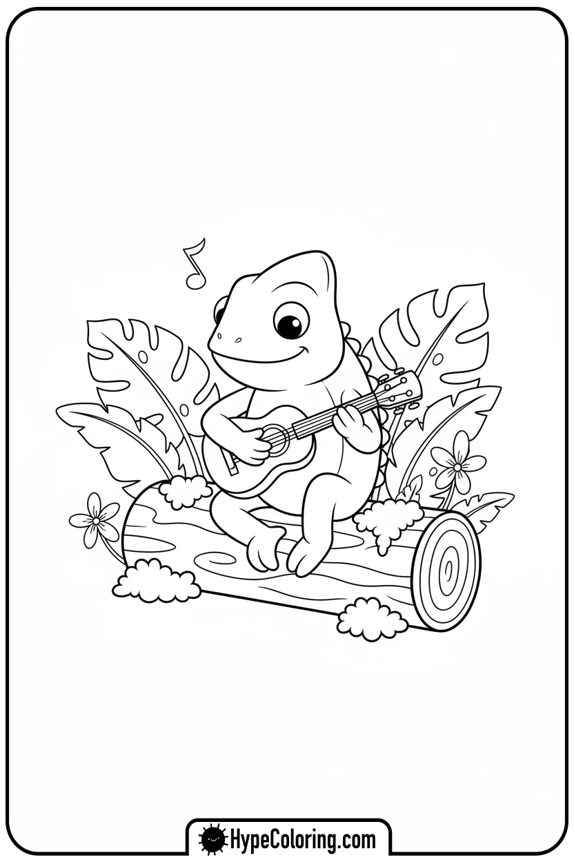 chameleon-playing-leaf-ukulele - chameleon coloring page