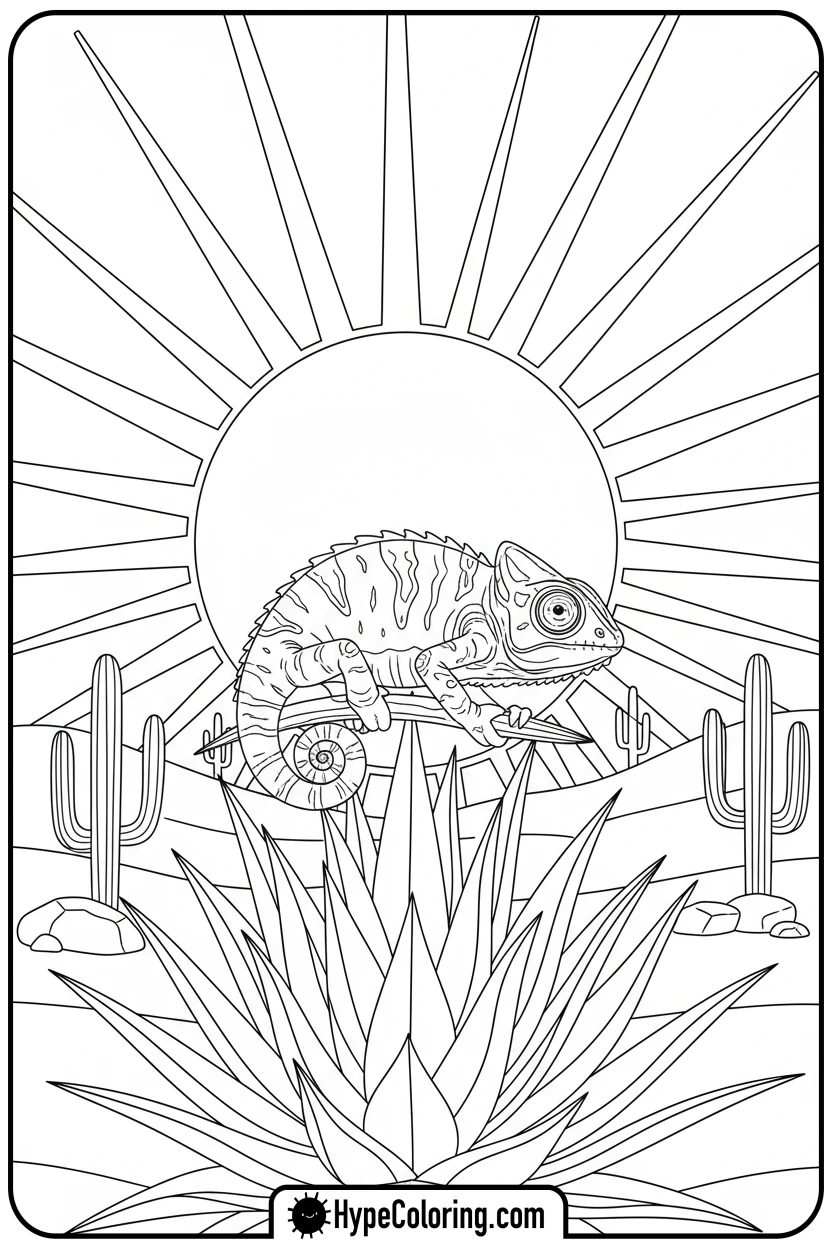 chameleon-silhouette-at-sunset - chameleon coloring page