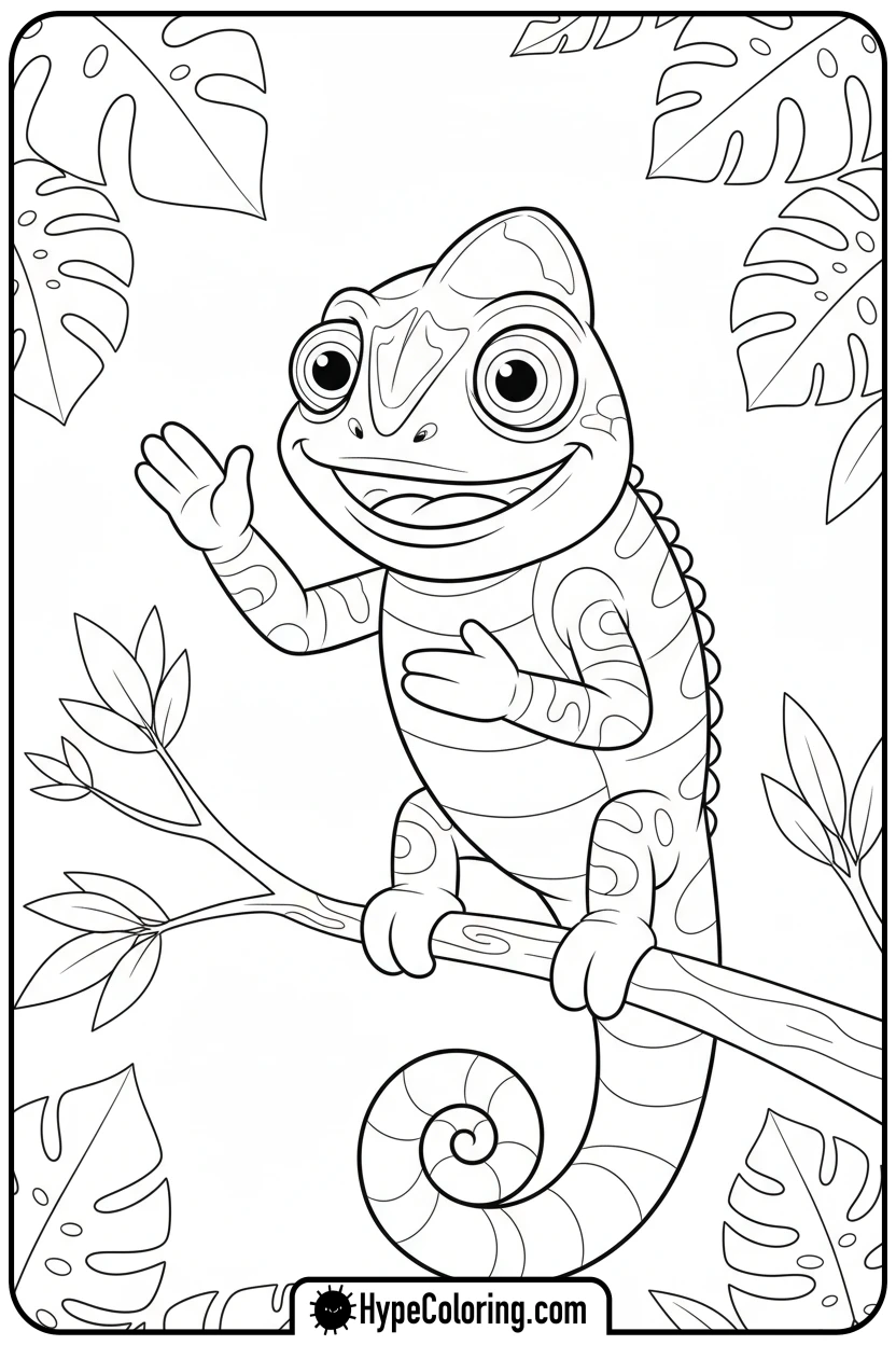 chameleon-waving-hello - chameleon coloring page