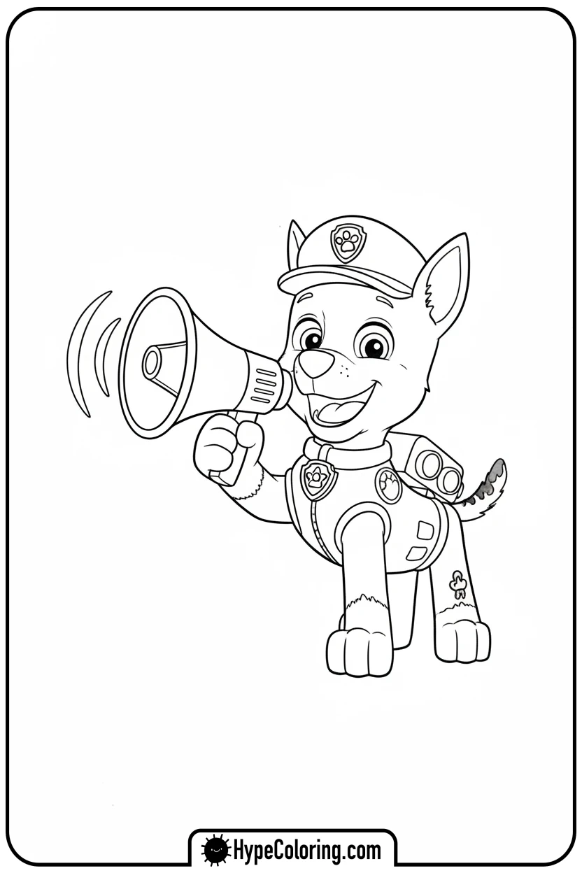 chase-with-megaphone - chase coloring page