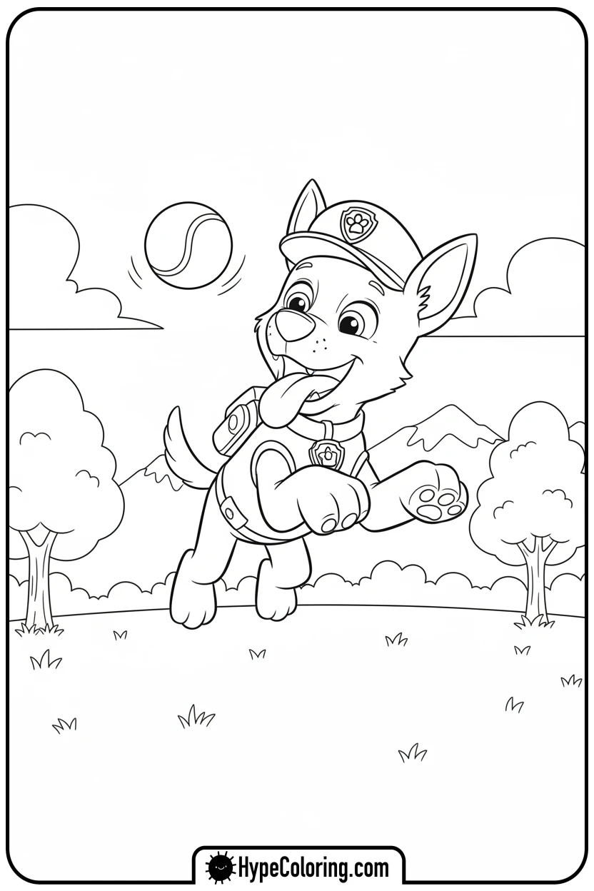 chase-catching-ball - chase coloring page