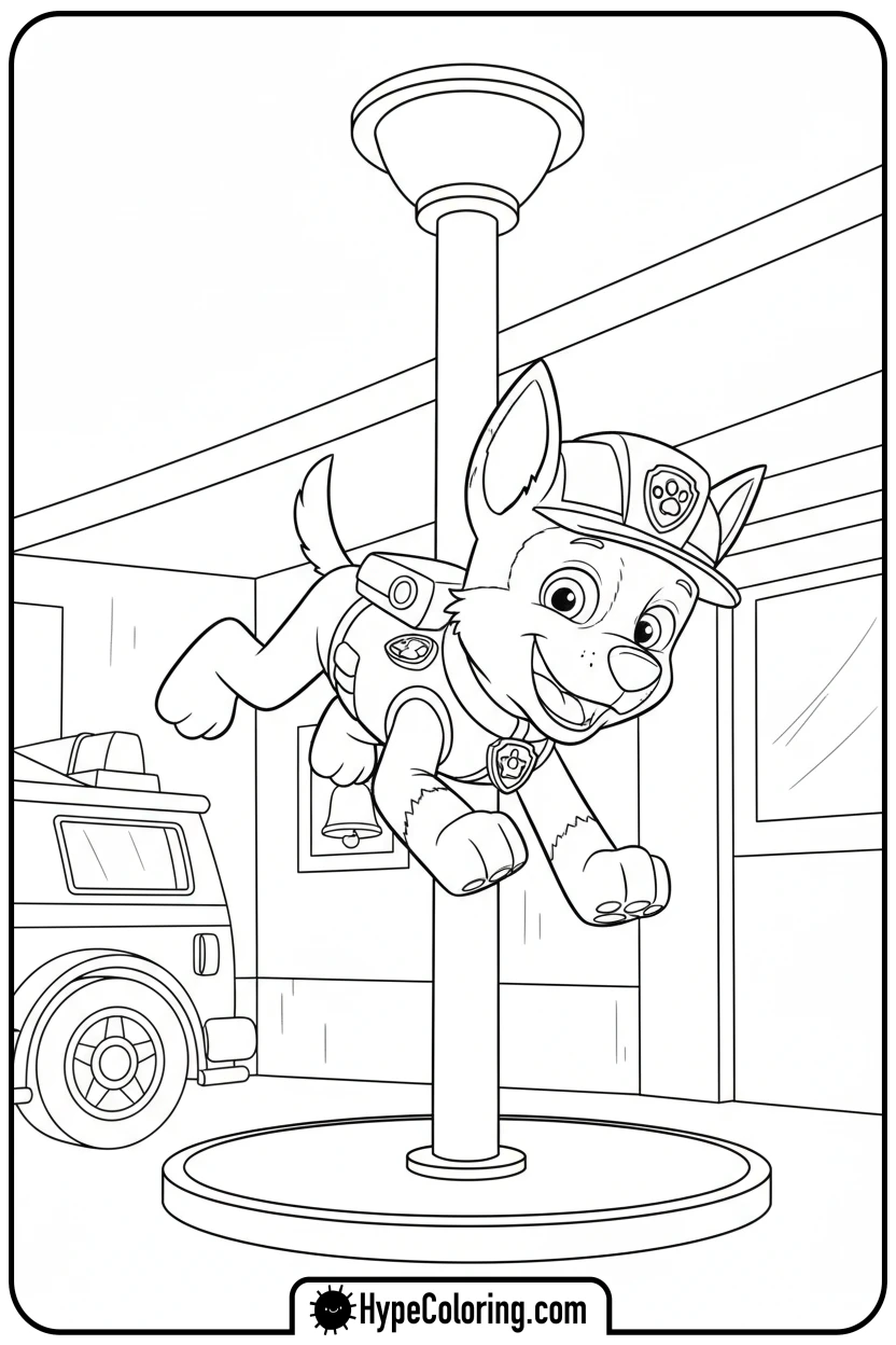 chase-sliding-down-pole - chase coloring page