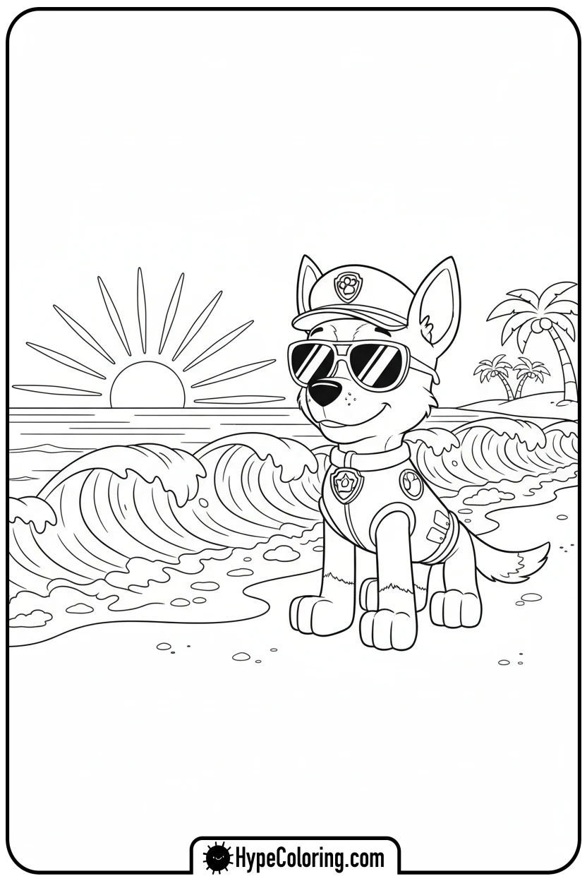chase-at-the-beach - chase coloring page