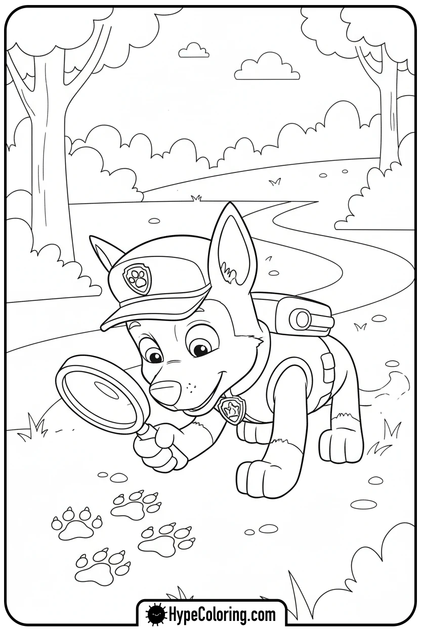 chase-investigating-prints - chase coloring page