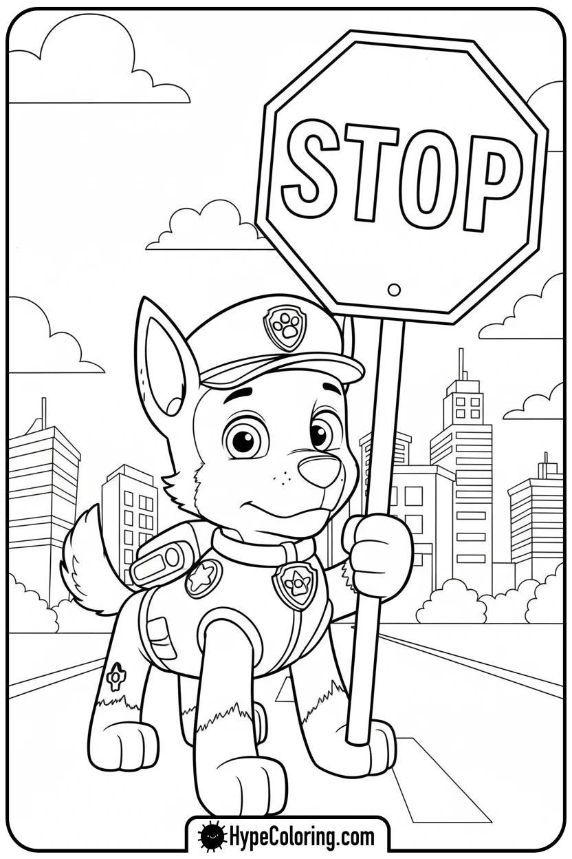 chase-holding-stop-sign - chase coloring page