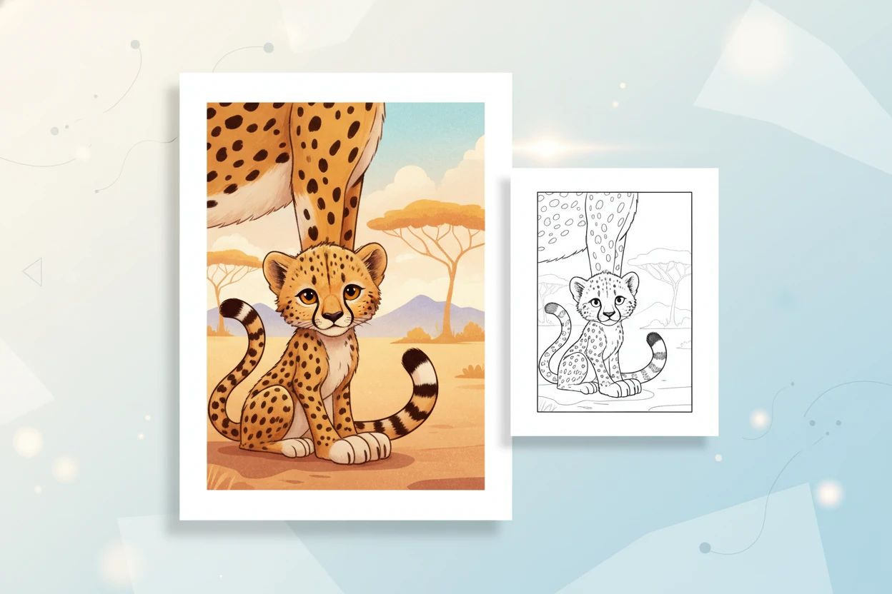 a-playful-cheetah-cub-hiding - cheetah coloring pages