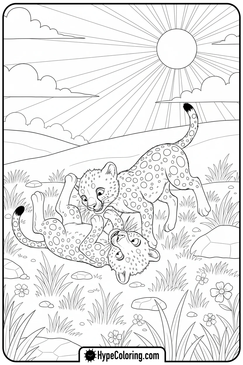 two-cheetah-cubs-playing - cheetah coloring pages