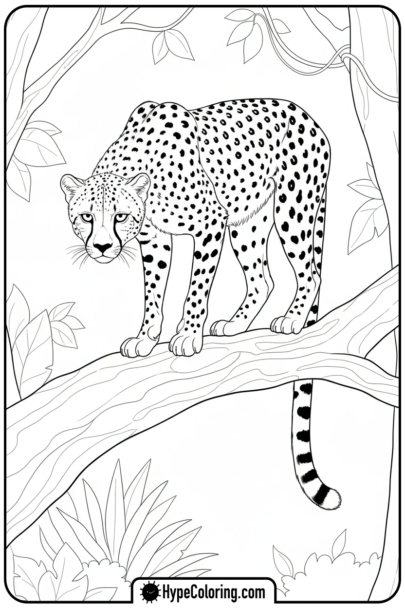 cheetah-on-tree-branch - cheetah coloring pages
