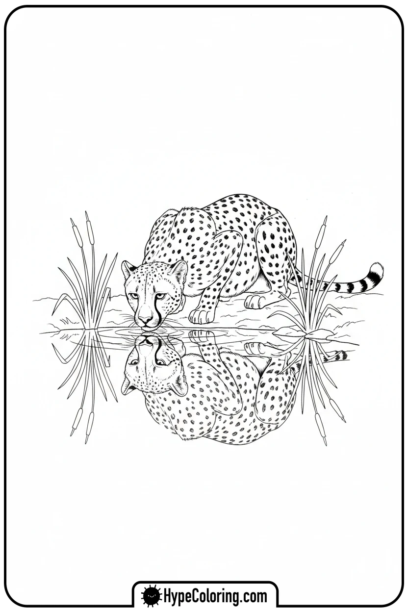 cheetah-drinking-from-pond - cheetah coloring pages