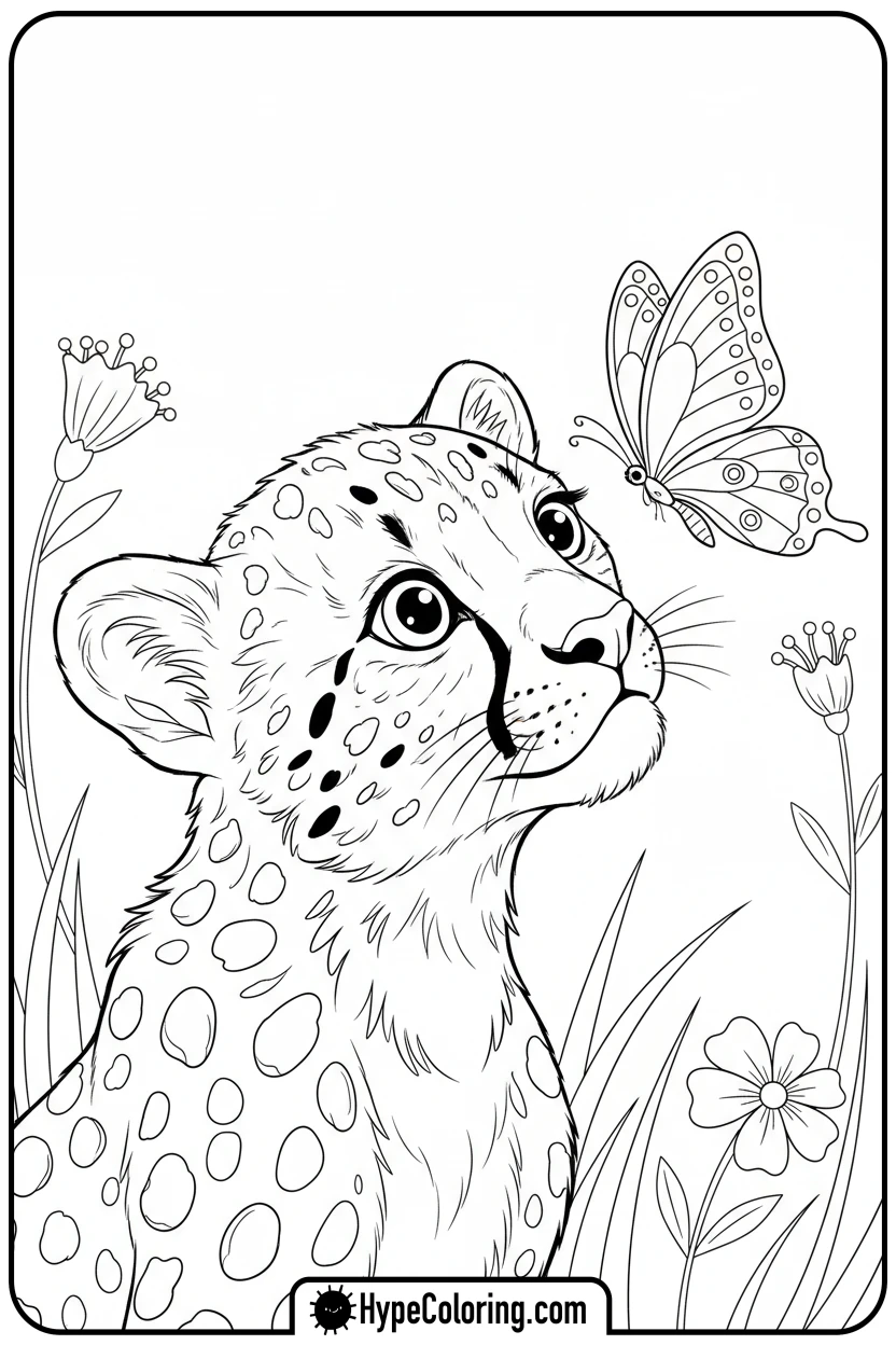cheetah-watching-butterfly - cheetah coloring pages