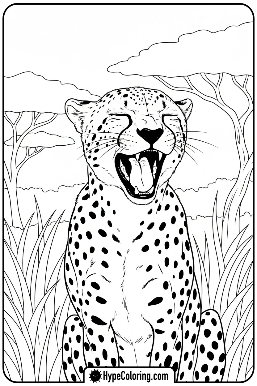 cheetah-yawning-widely - cheetah coloring pages