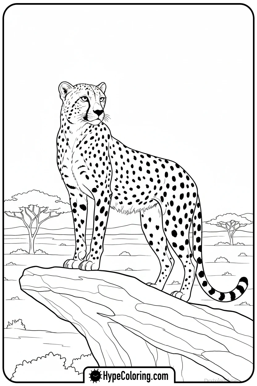 cheetah-on-top-of-rock - cheetah coloring pages