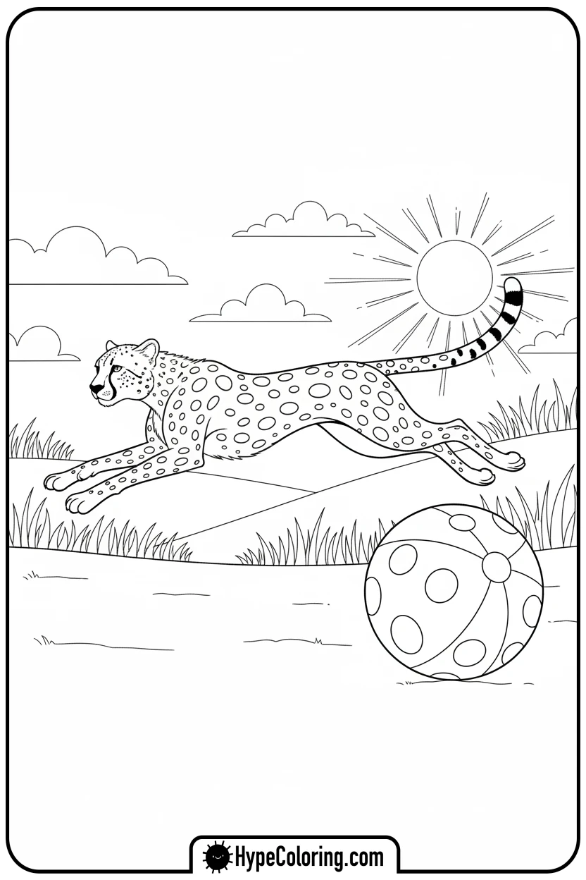 cheetah-chasing-bouncy-ball - cheetah coloring pages