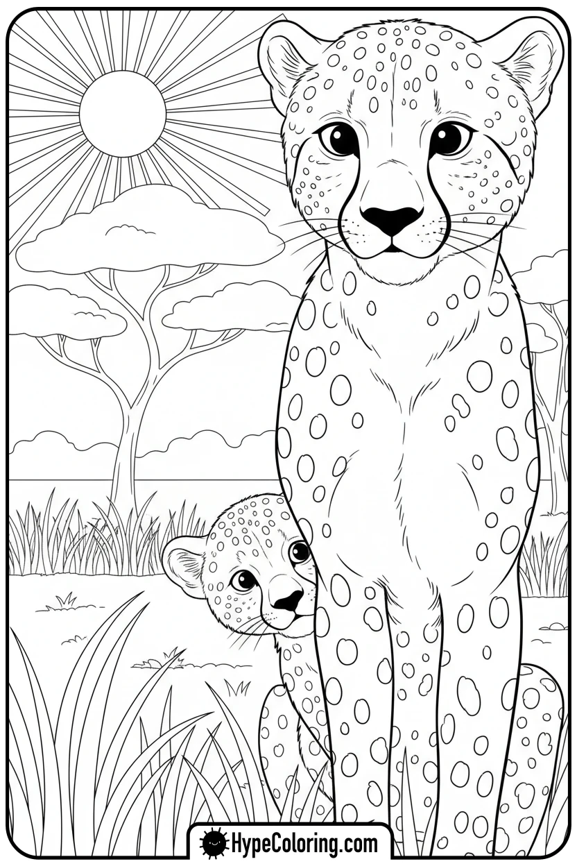 cheetah-cub-playing-hide-and-seek - cheetah coloring pages