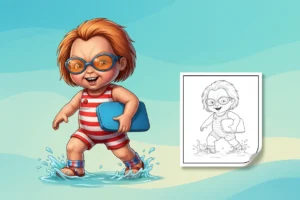 chucky-dressed-in-a-striped - chucky color page