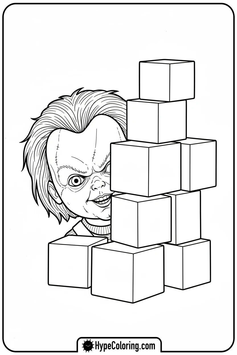 Click to download PDF chucky-peeking-from-blocks - chucky color page