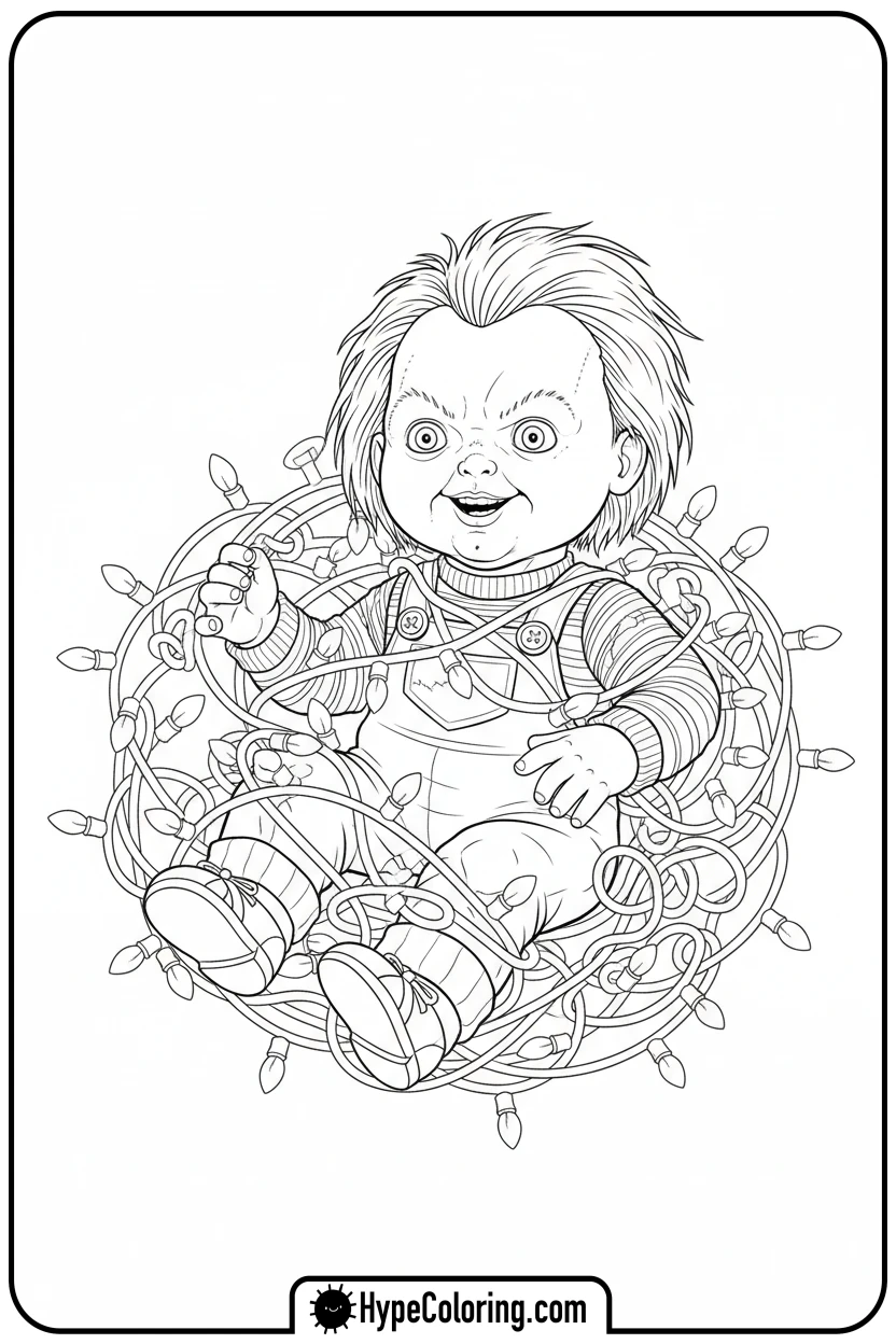 Click to download PDF chucky-tangled-in-lights - chucky color page