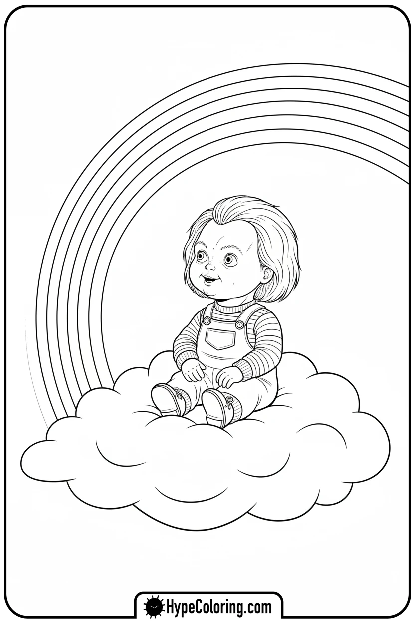Click to download PDF chucky-on-cloud-with-rainbow - chucky color page