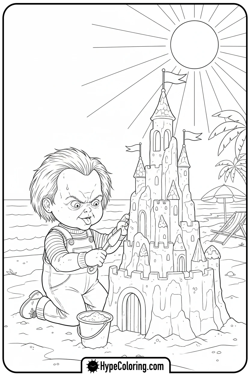 Click to download PDF chucky-building-sandcastle - chucky color page