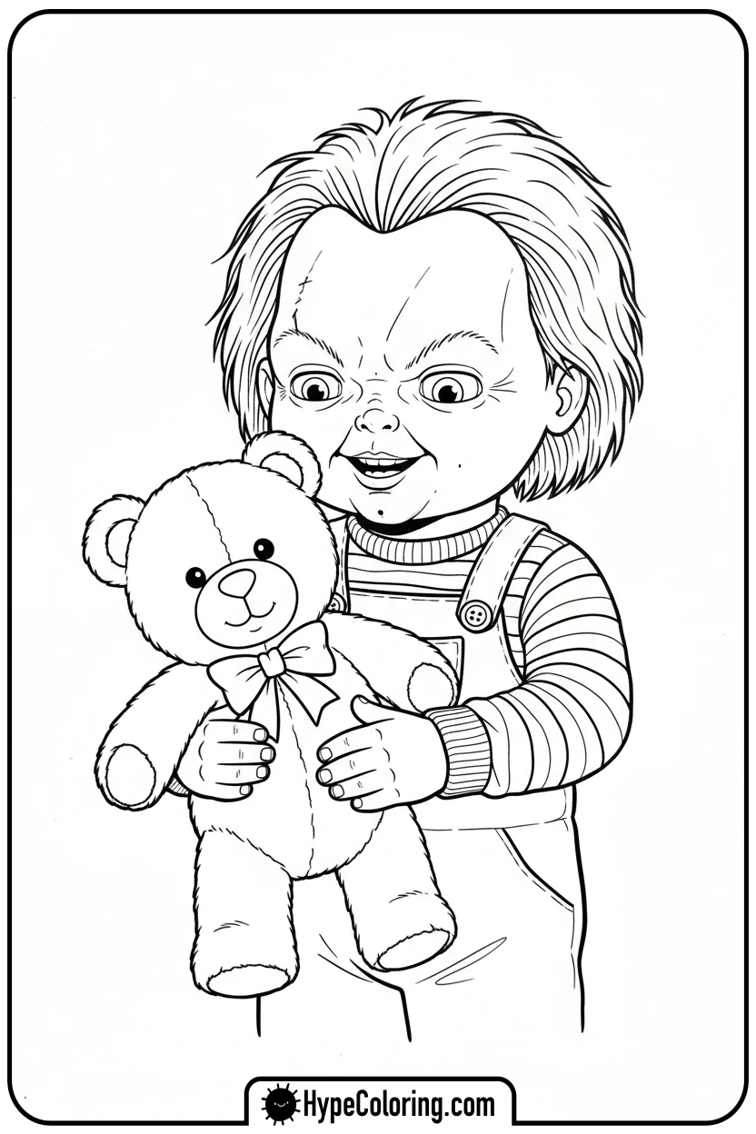 Click to download PDF chucky-hugging-teddy-bear - chucky color page