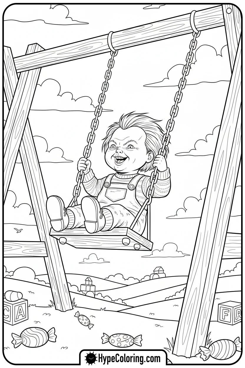 Click to download PDF chucky-on-a-swing-set - chucky color page