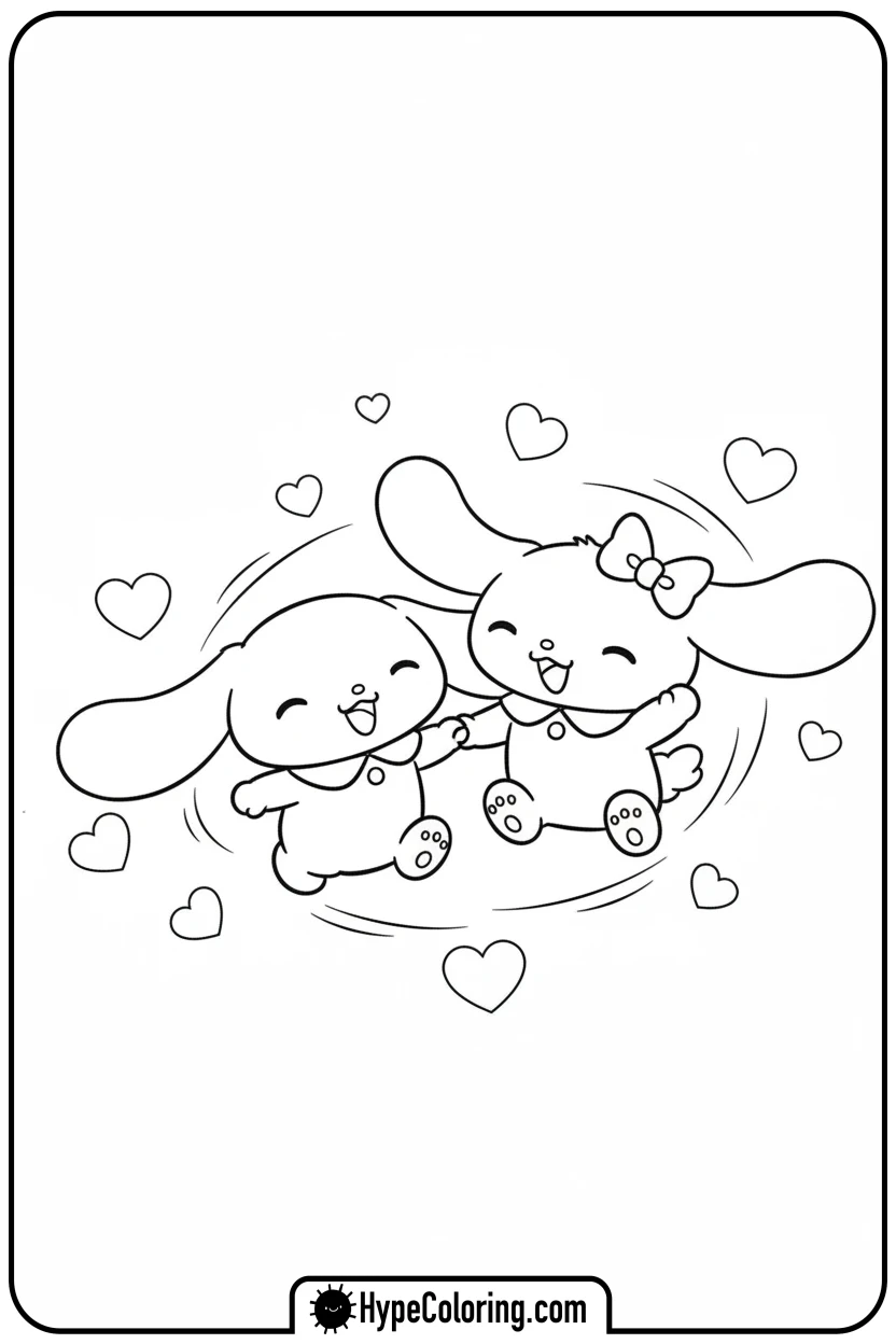 cinnamoroll-and-mocha-playing - cinnamoroll cute coloring page for blind boxes