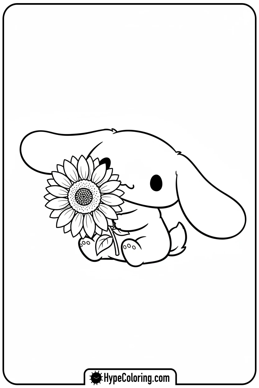 cinnamoroll-holding-sunflower - cinnamoroll cute coloring page for blind boxes