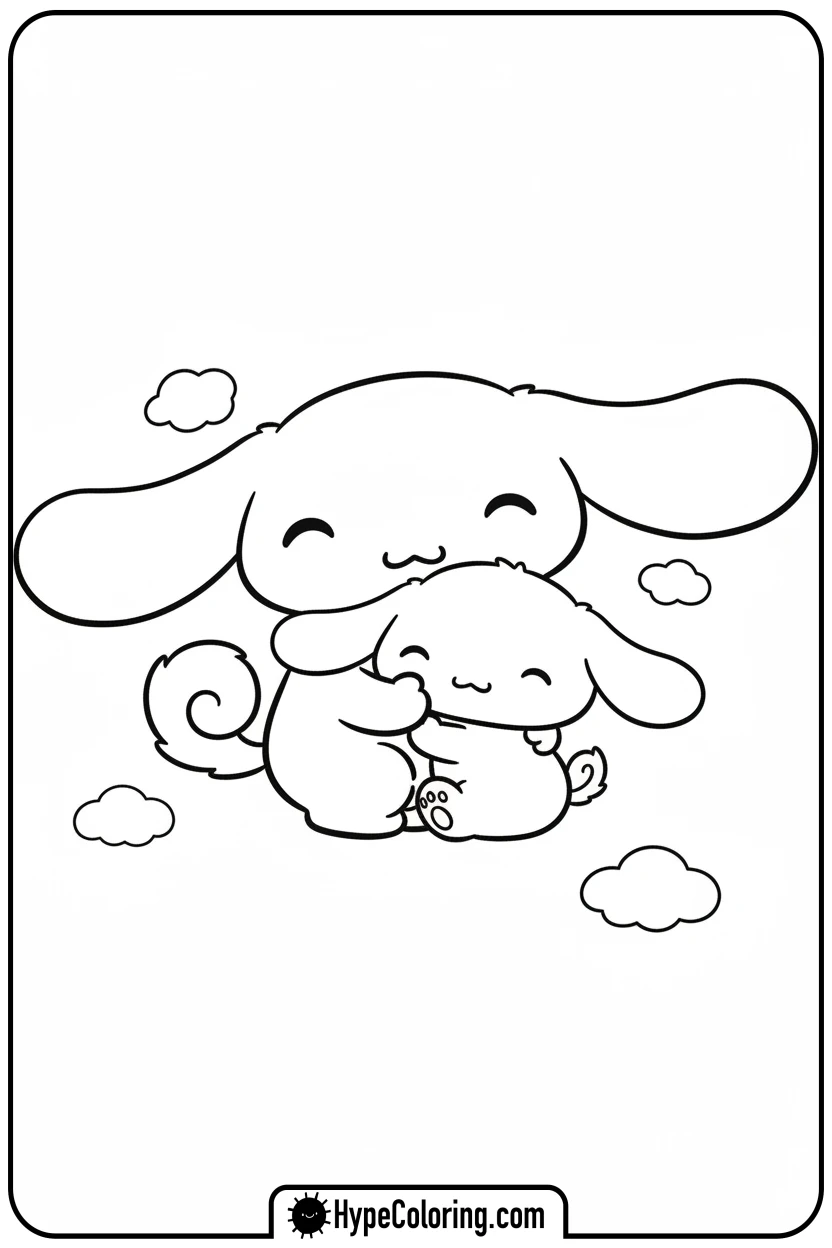 cinnamoroll-hugging-milk - cinnamoroll cute coloring page for blind boxes