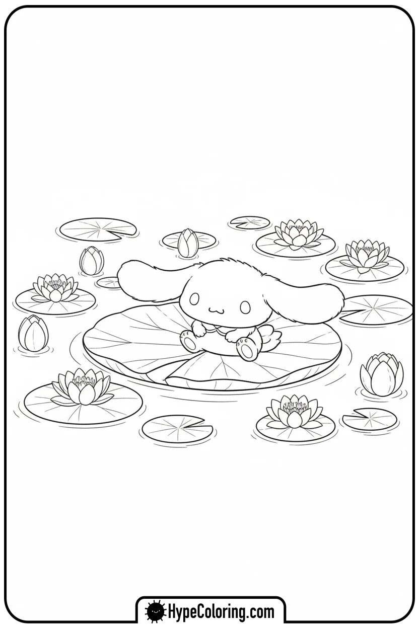 cinnamoroll-floating-on-lily-pad - cinnamoroll cute coloring page for blind boxes