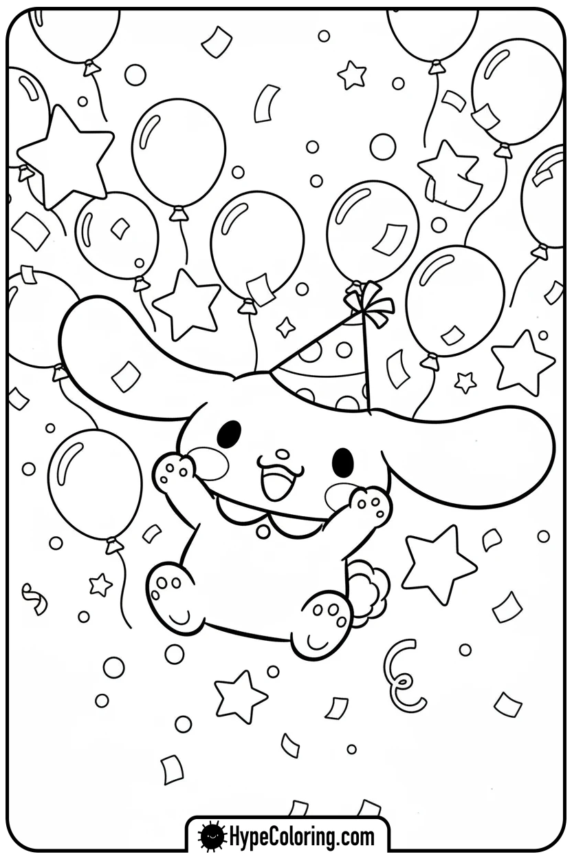 cinnamoroll-celebrating - cinnamoroll cute coloring page for blind boxes