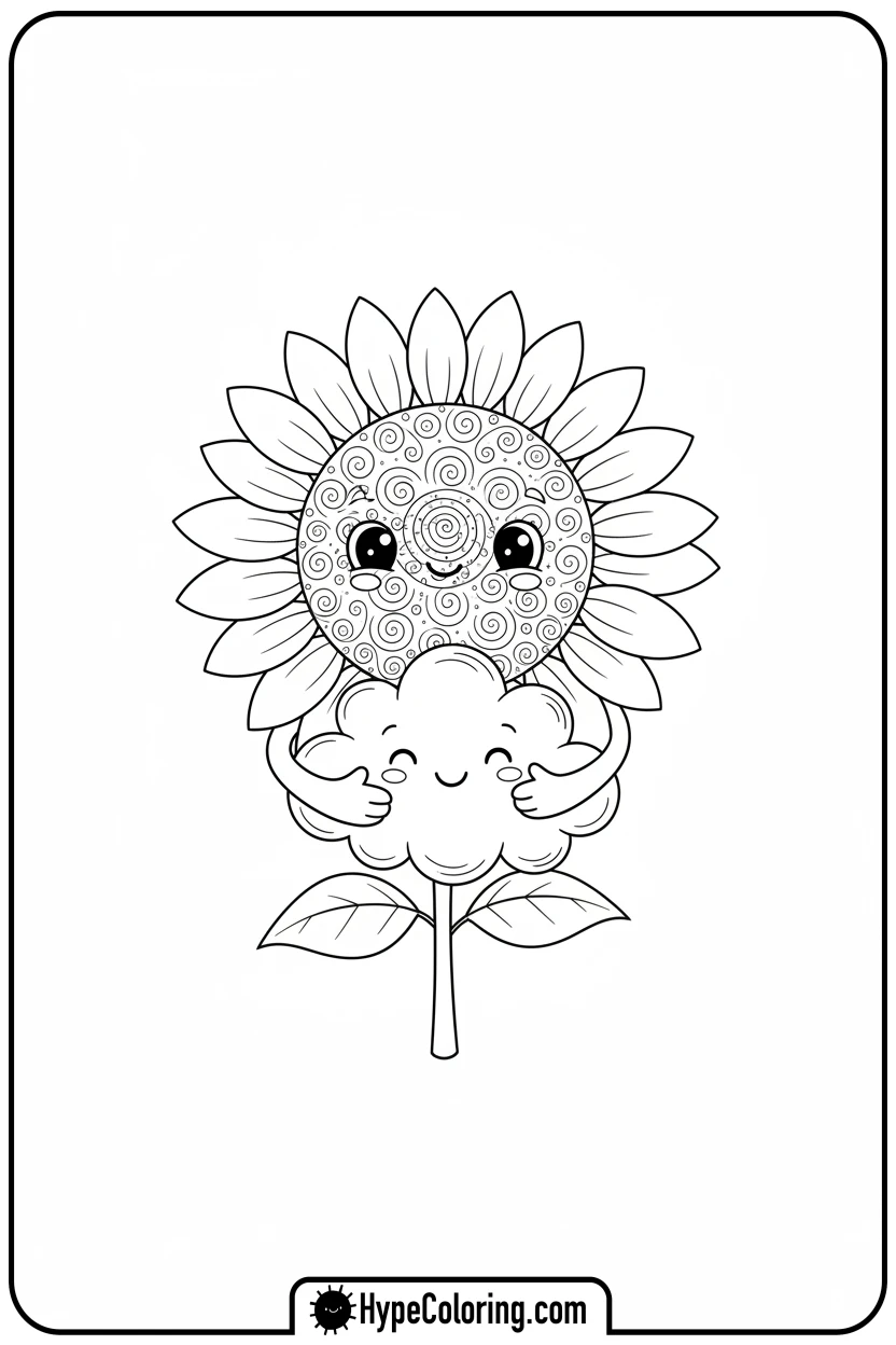 Click to download PDF sunflower-hugging-a-fluffy-cloud - color page sunflower