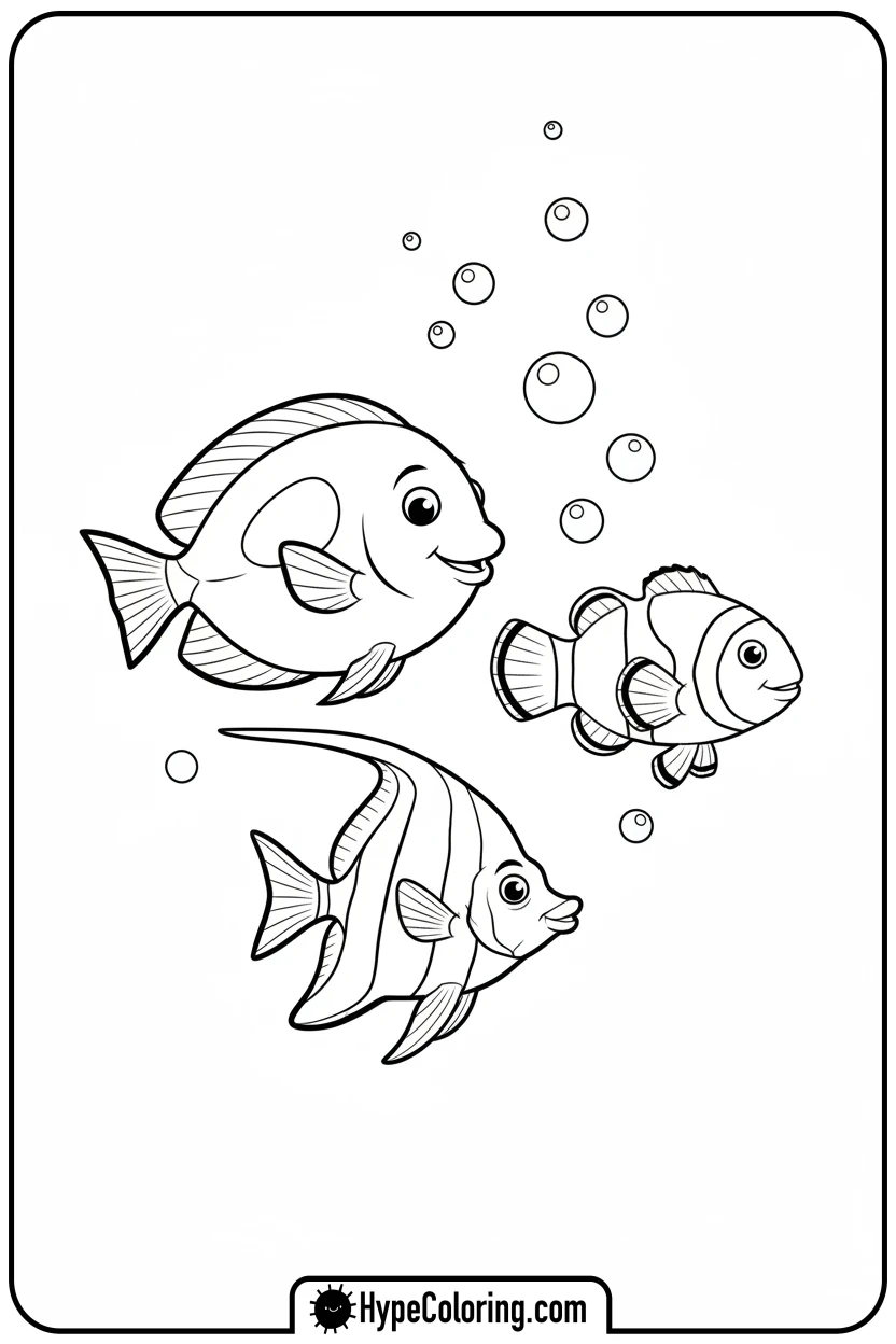 three-fish-swimming-in-a-school - coloring book pages of fish