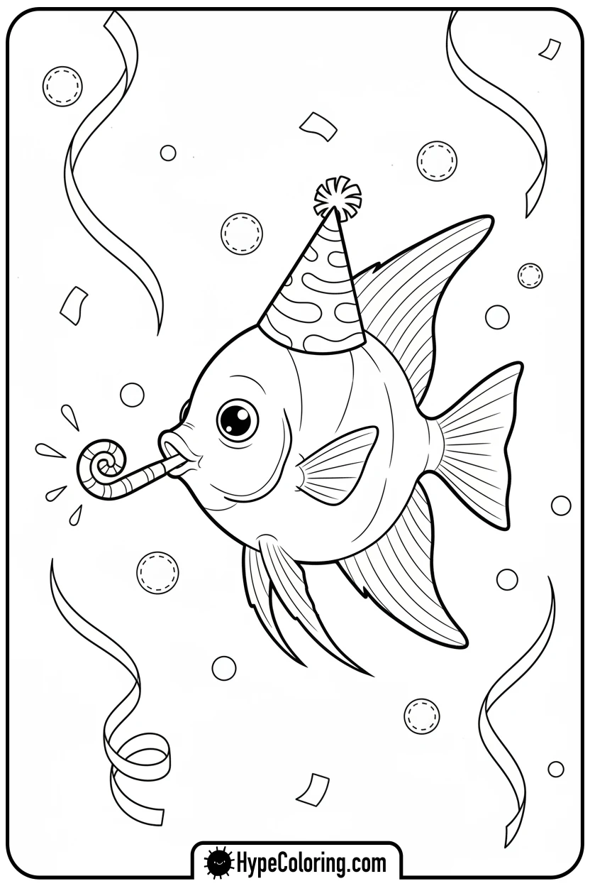 angelfish-with-party-hat - coloring book pages of fish