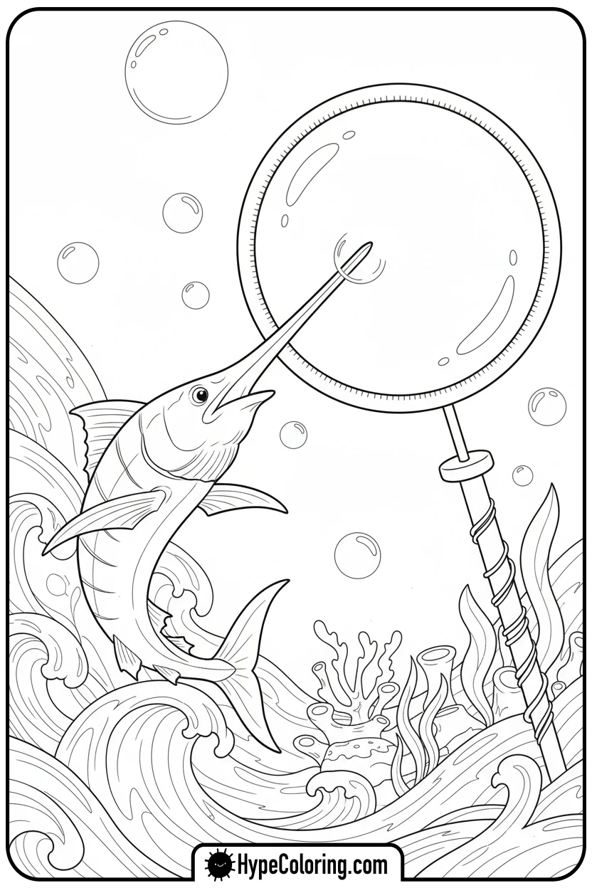 swordfish-jousting-with-bubble-wand - coloring book pages of fish
