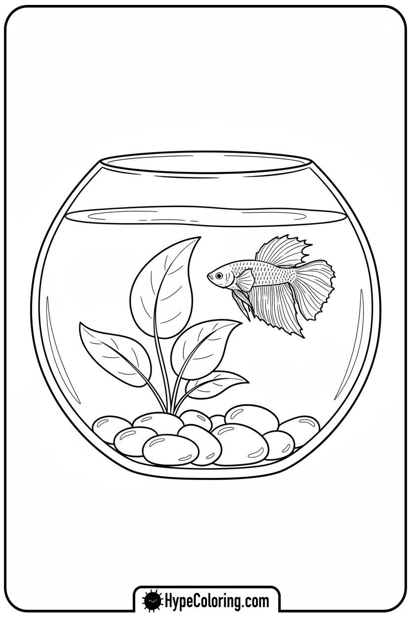 betta-fish-in-a-fishbowl - coloring book pages of fish