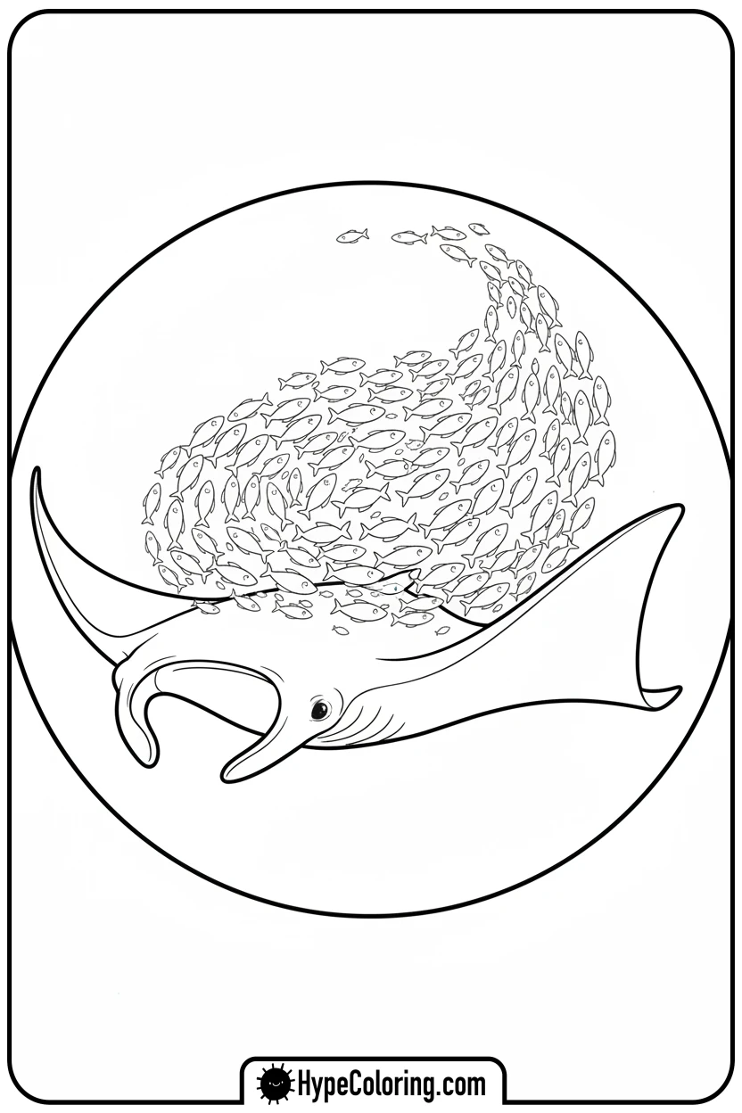 manta-ray-with-fish-school - coloring book pages of fish